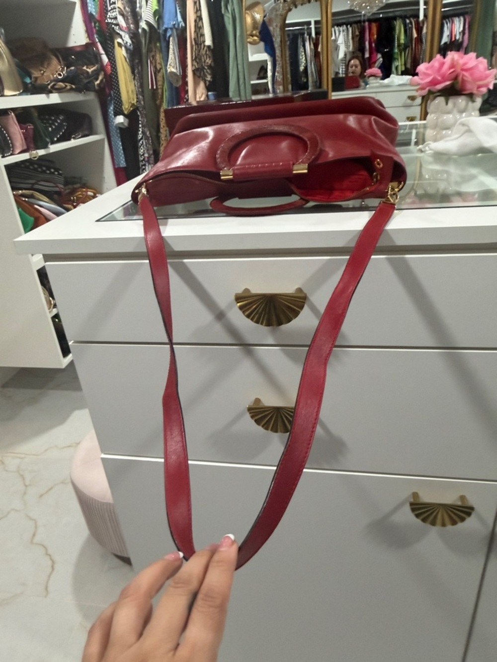 Celine Red Leather Wrapped-Handle Satchel - Picture 7 of 9